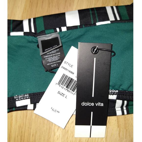 DOLCE VITA Venice Stella Black Green White Stripe Bandeaux Bikini Top Size L - Picture 6 of 8